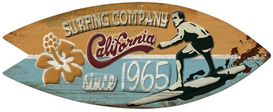SURF PISTOL PLAQUE SURFING COMPANY CALIFORNIA 45X18